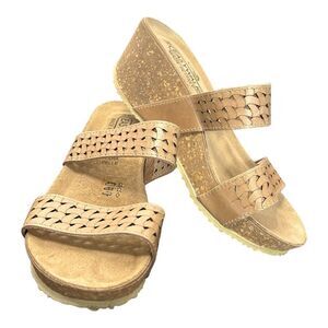 Easy Walk Italian Leather Platform Sandal Slip On Slides Two Strap Womens 7